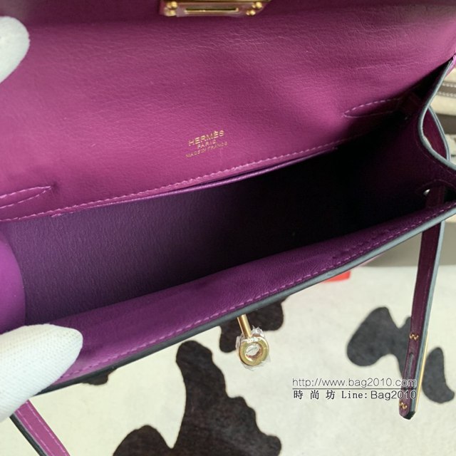 Hermes凱利女包 愛馬仕Minikelly pochette一代 原廠進口swift皮 半手工蠟線 玫瑰紫 金銀扣  tdh2263